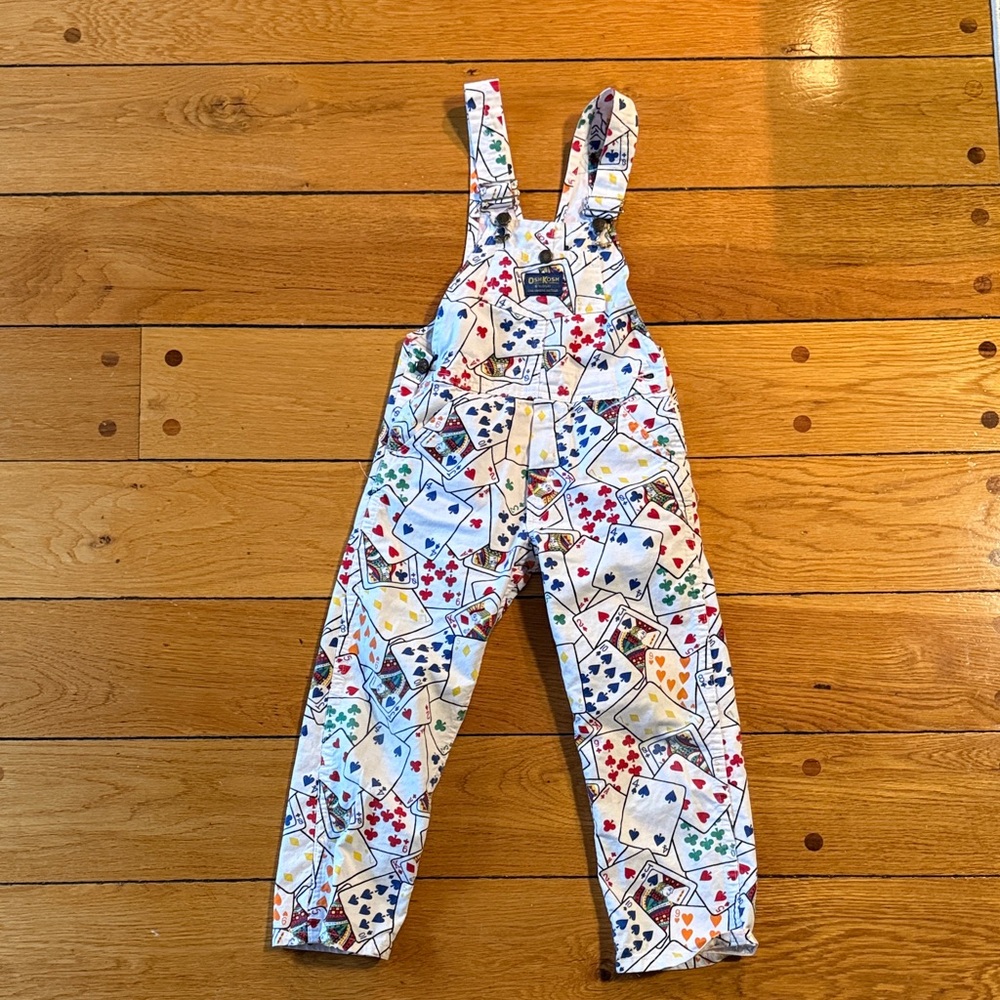 Kids Vintage Oshkosh Overalls with Colorful Playing Card Print